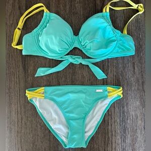 New Women's Lascana by Venus Aqua Mint Yellow Swimsuit Bikini Set size DDD/8